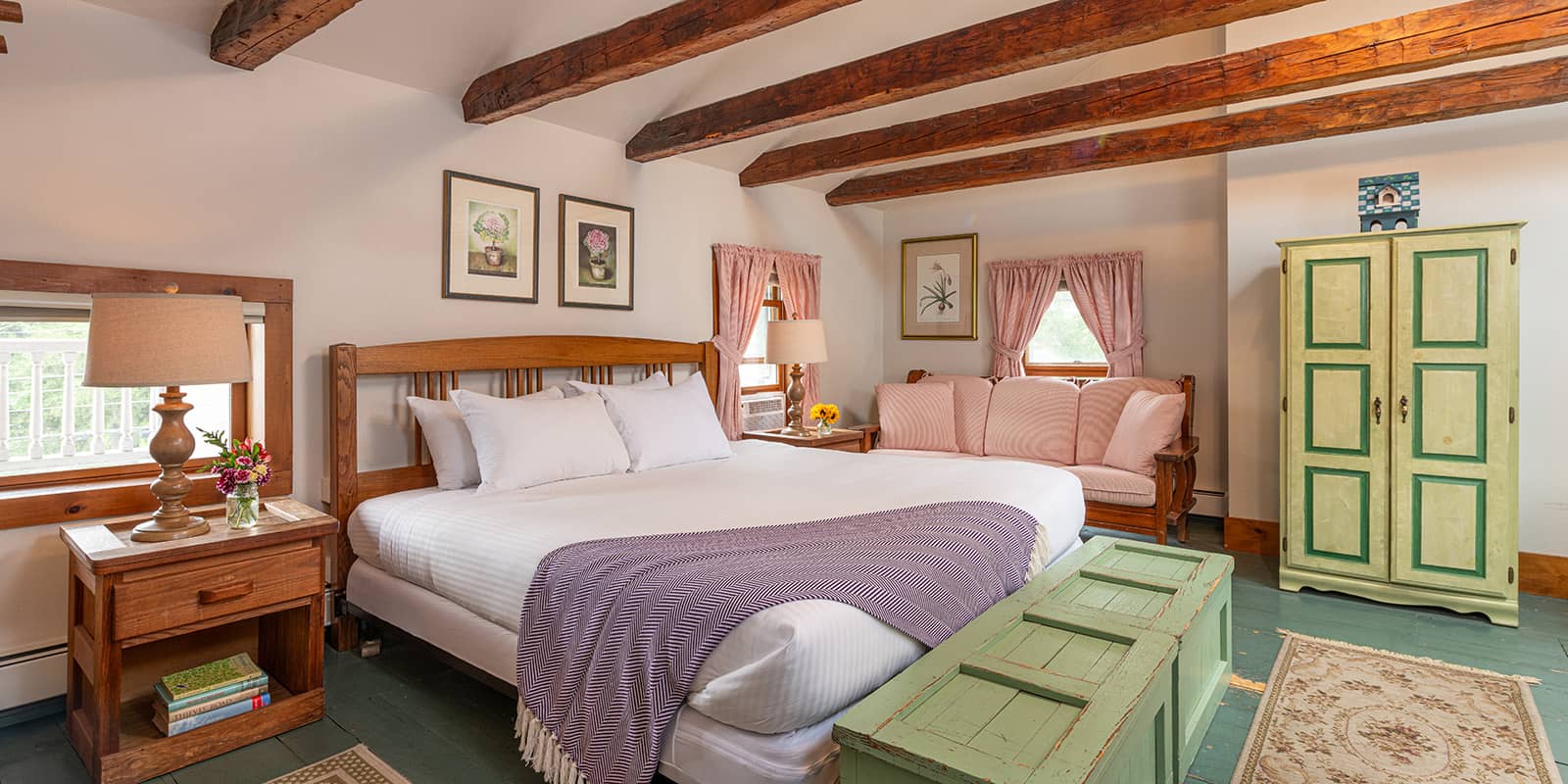 King Bed in Room 7 with wooden beams