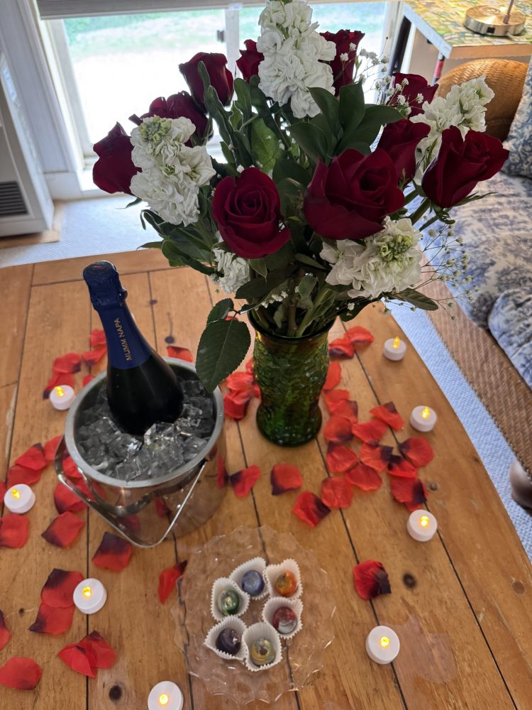 Roses, champagne, and chocolate truffles deluxe romance package